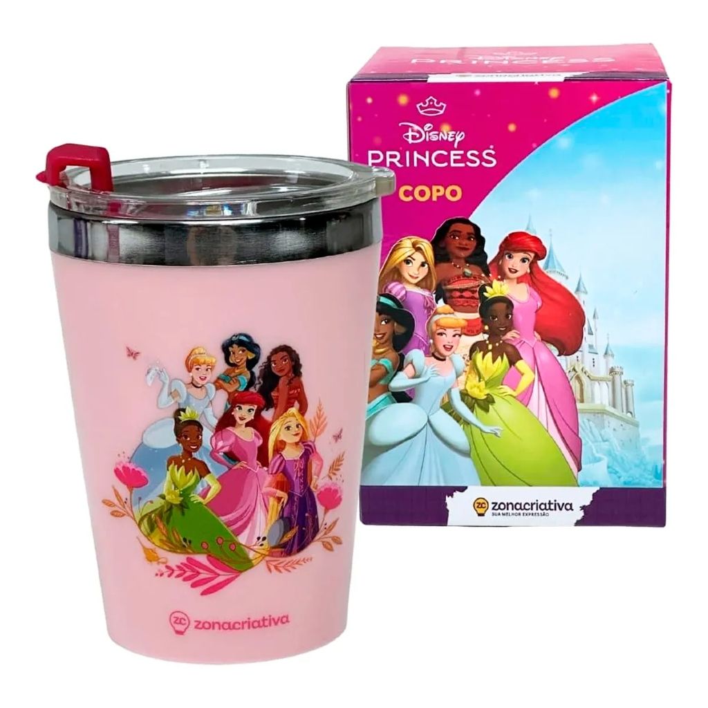 Copo com Tampa Snap Princess 300ml Zona Criativa