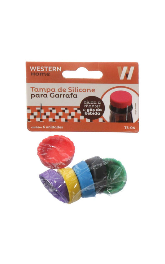 Jogo com 6 Tampas de Silicone para Garrafa