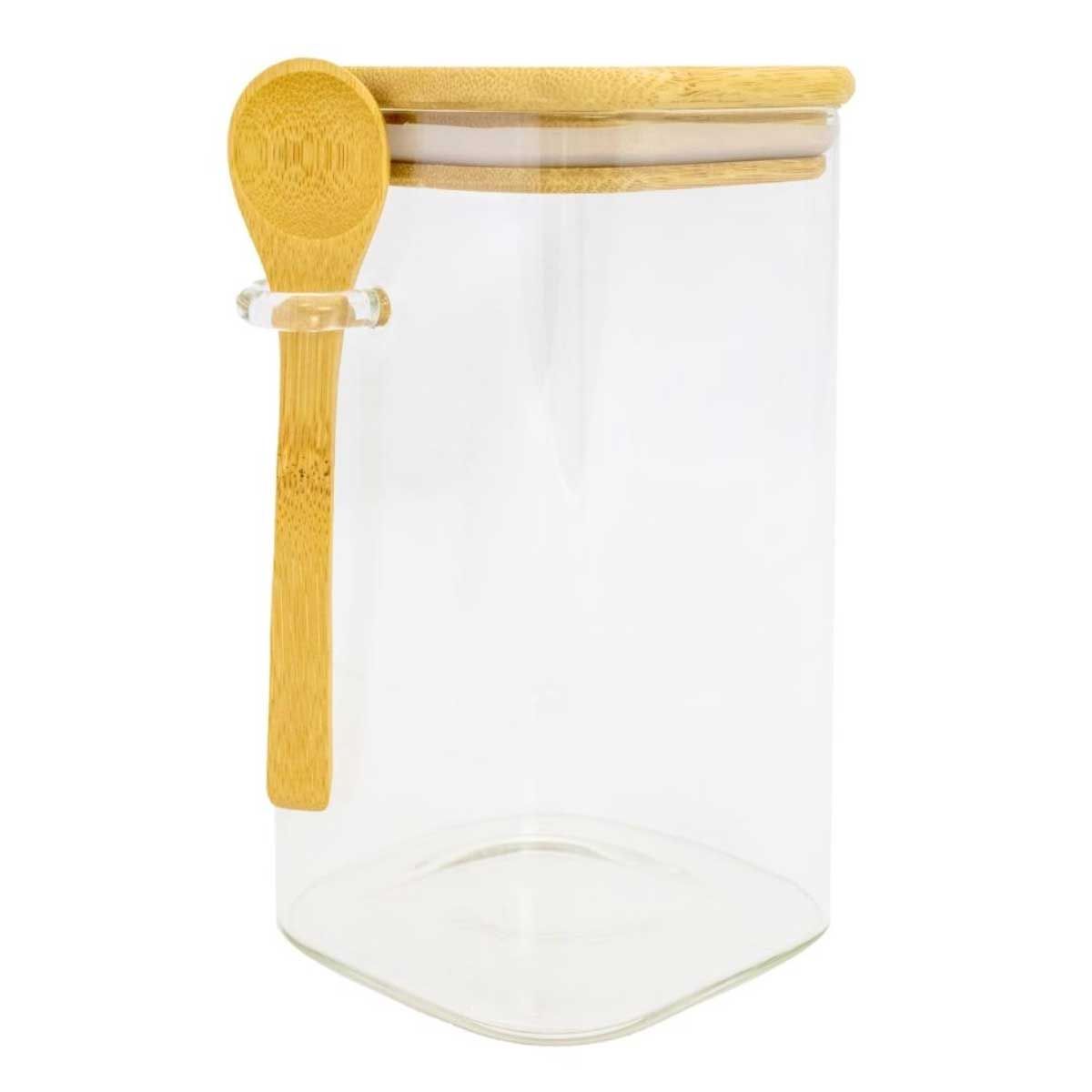 Pote Hermético Quadrado de Vidro Liége com Colher de Bambu 12x10x22cm