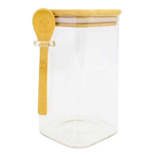 Pote Hermético Quadrado de Vidro Liége com Colher de Bambu 12x10x22cm