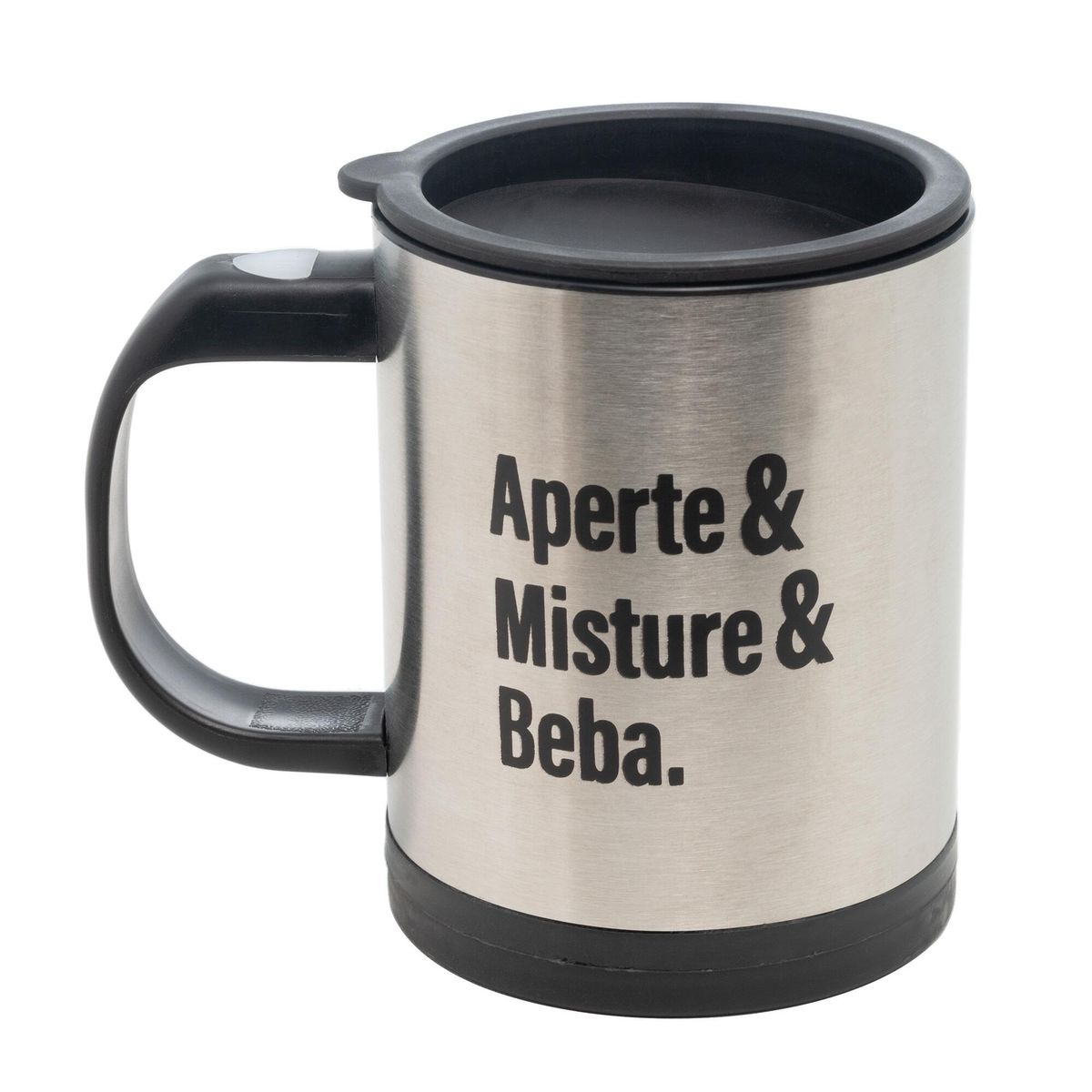 Caneca Mixer De Aco Inox Com Tampa 380ml Lyor