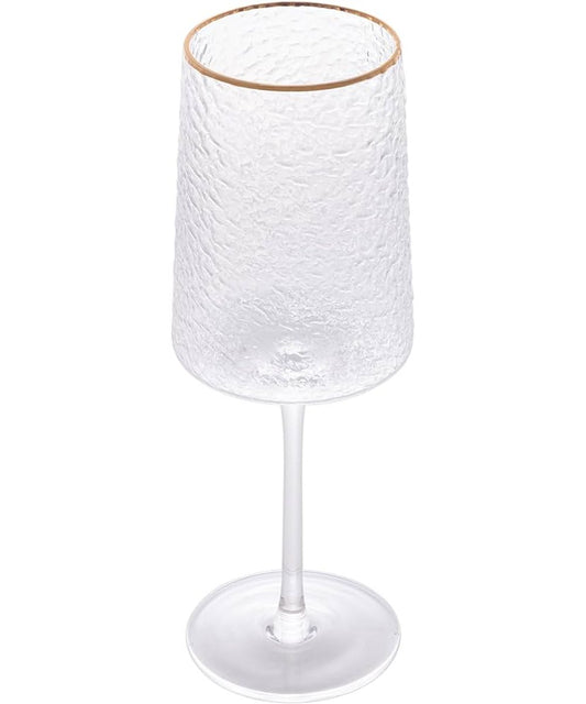 TACA PARA VINHO DE CRISTAL ECOLOGICO MARTELADO COM FIO DE OURO PETRA 600ML LYOR