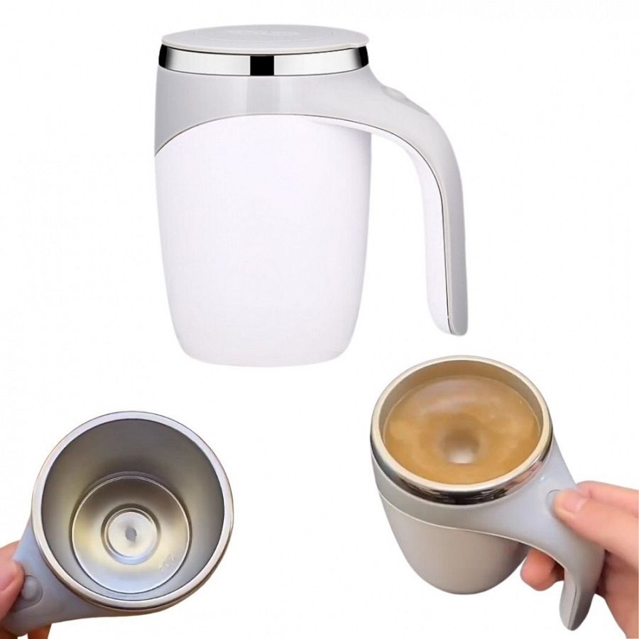 Caneca Mixer De Aco Inox Com Tampa Branca 440ml Lyor
