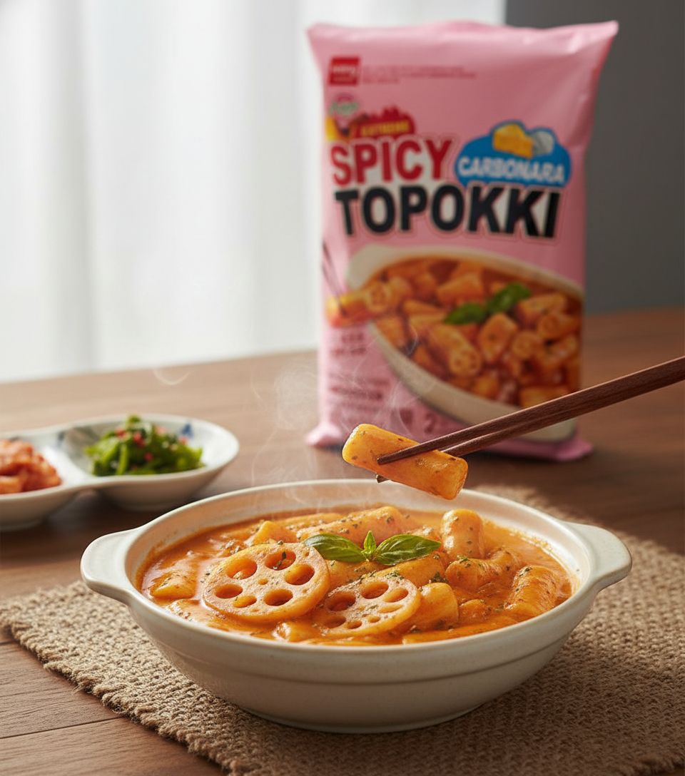 Massa de Arroz Picante Carbonara Topokki 376g Wang