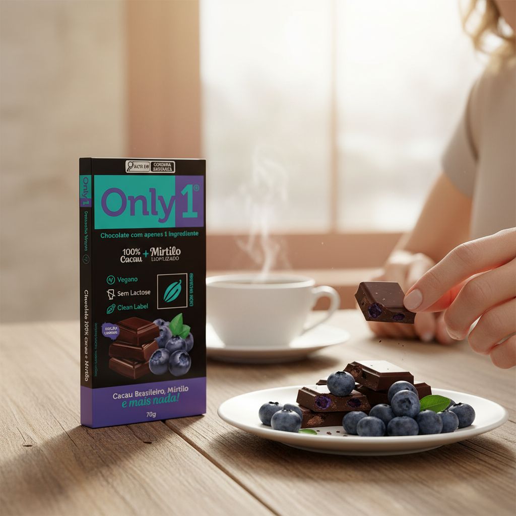 Chocolate 100% Cacau com Mirtilo 70g Only1