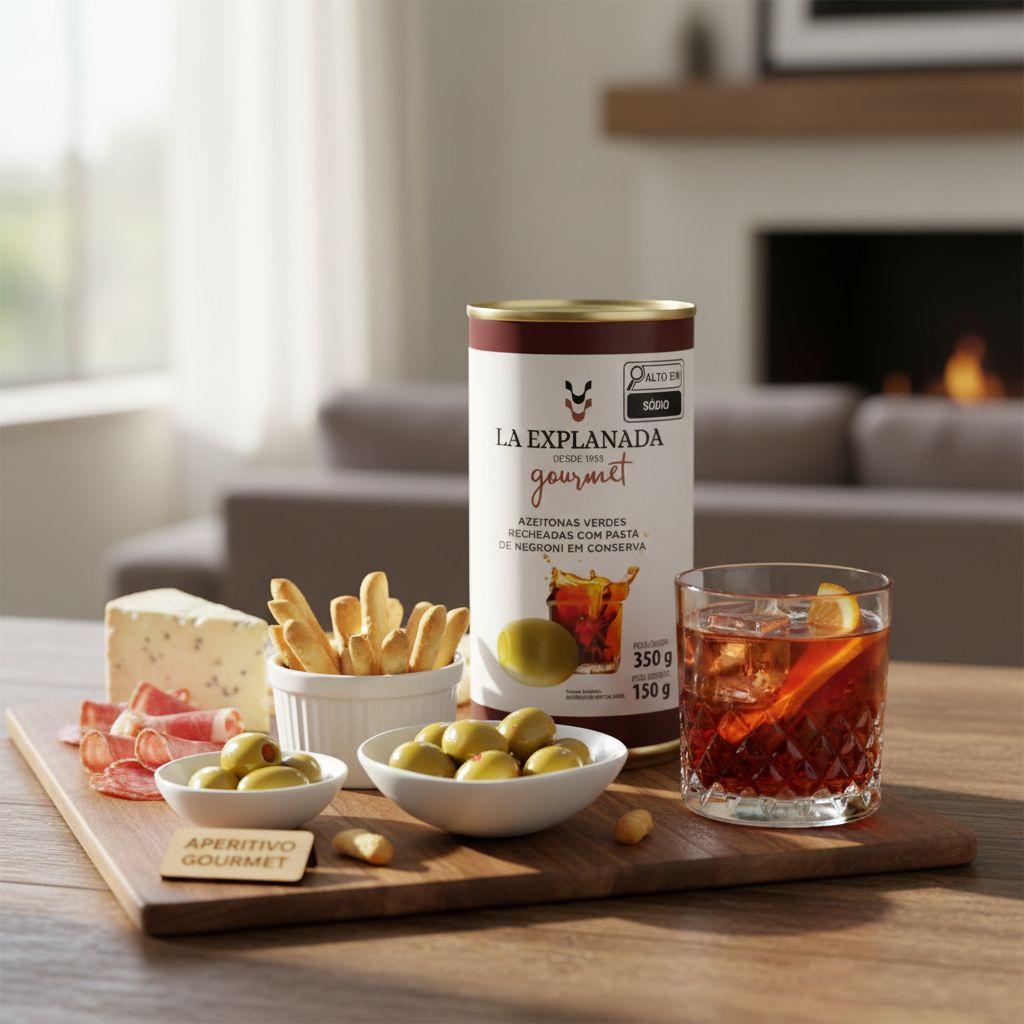 Azeitonas Verdes Recheadas com Pasta de Negroni em Conserva 350g La Explanada