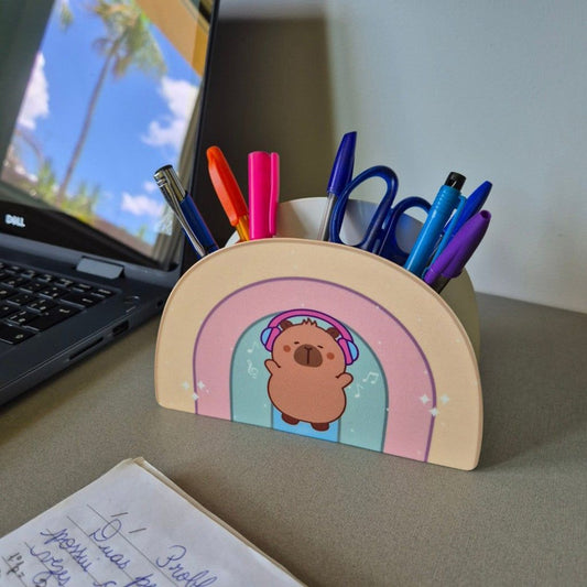 Porta Caneta Duplo Capivara Arco Iris