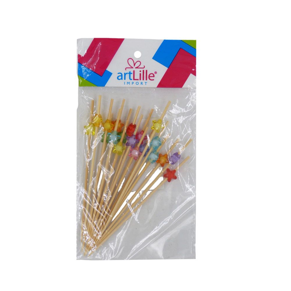 Espeto De Bambu Para Petisco Estrelas Com 20