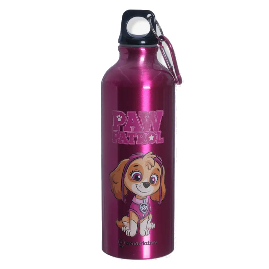 Garrafa de Alumínio Rosa com Mosquetão Patrulha Canina 500ml Zona Criativa