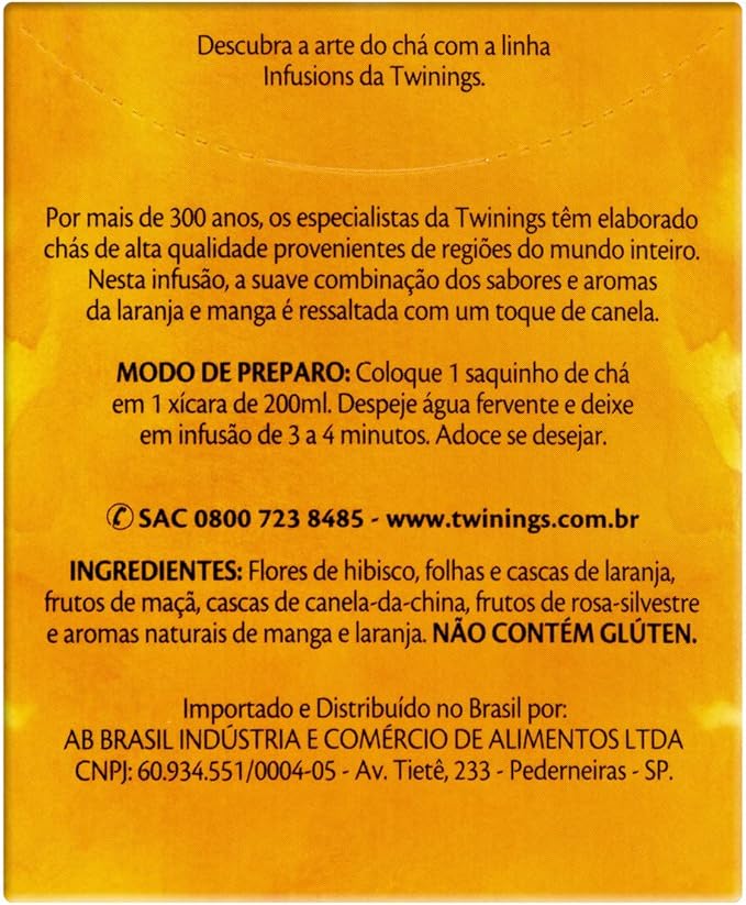 Chá Laranja, Manga e Canela com 10 Sachês 18g Twinings