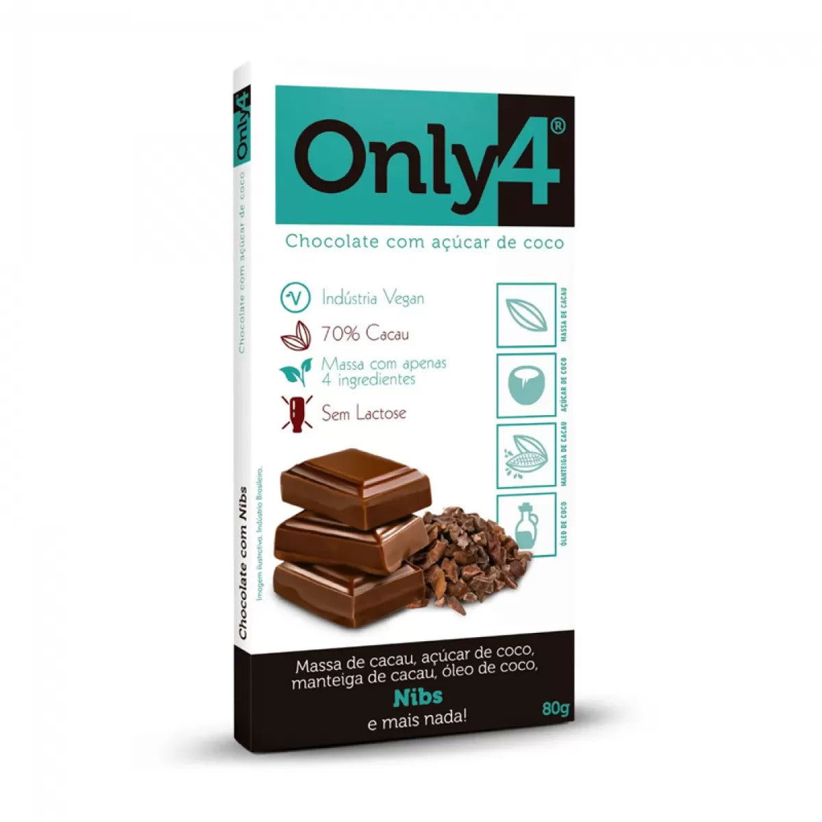 Barra de Chocolate 70% Cacau Nibs 80g