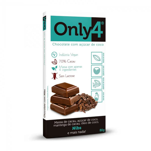 Barra de Chocolate 70% Cacau Nibs 80g