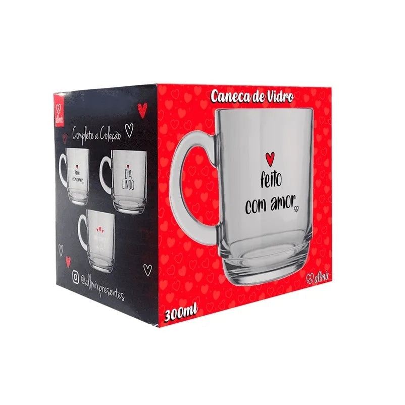 Caneca De Vidro Feito Com Amor 300ml Allmix