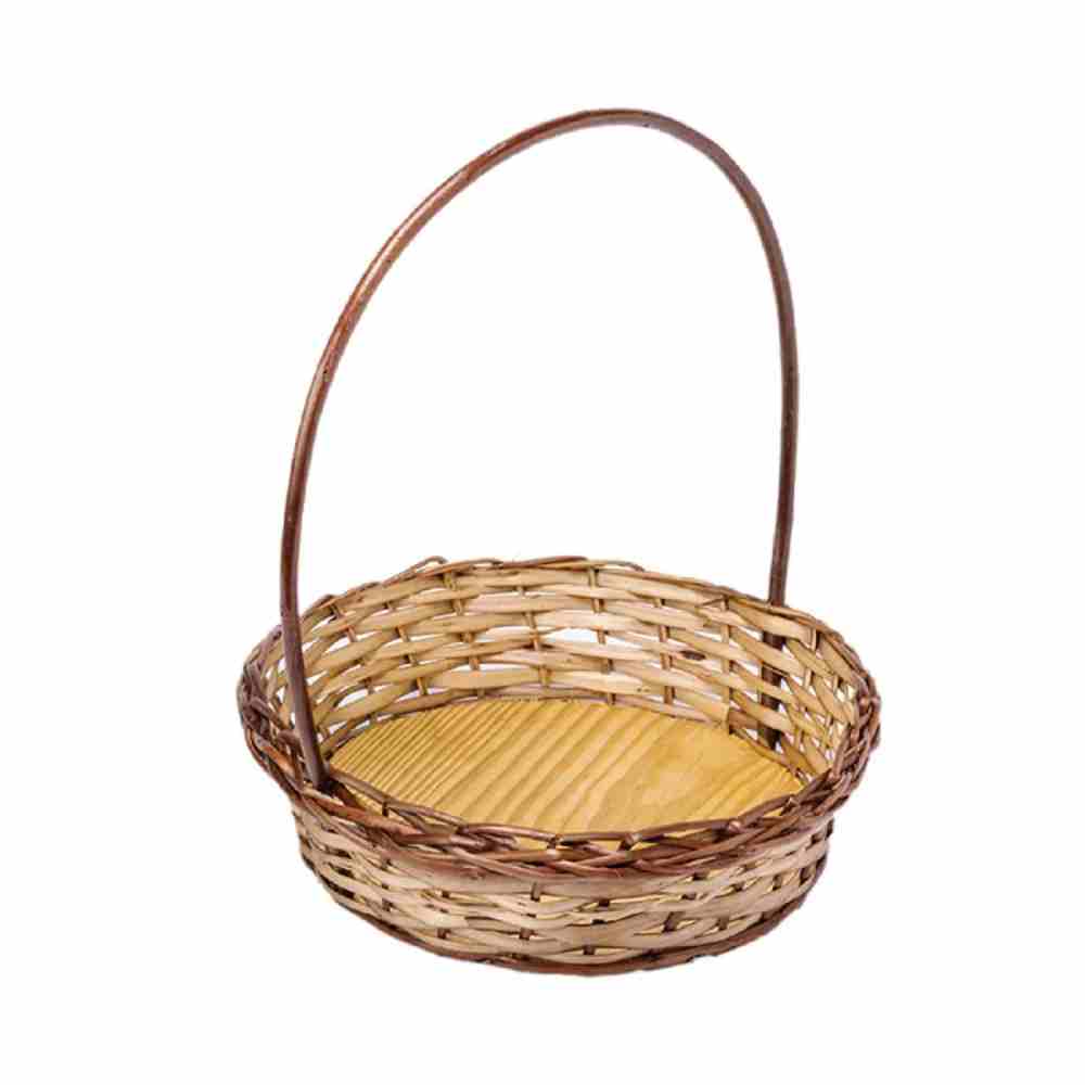 Cesta Redonda Fundo De Madeira Com Alça 24cm