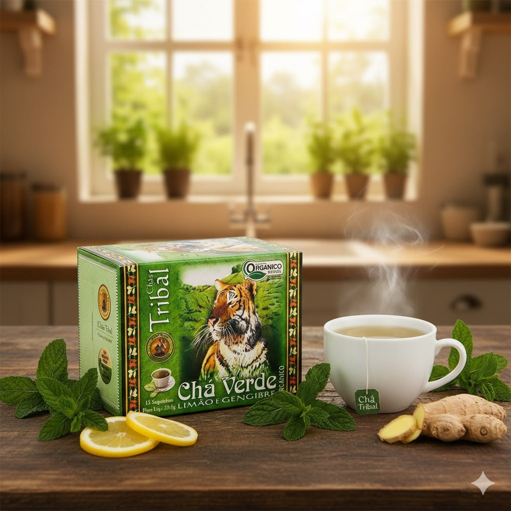 Chá Misto de Chá Verde Limão e Gengibre com 15 Sachês 22,5g Tribal