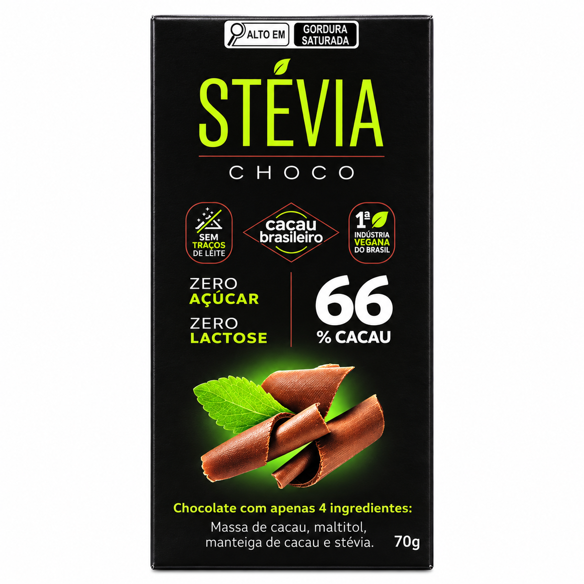 BARRA DE CHOCOLATE 66% CACAU 70G STEVIA