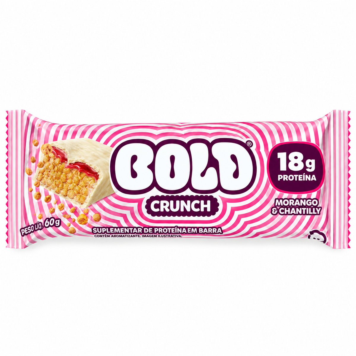 BARRA PROTEINA CRUNCH MORANGO E CHANTILLY 60G BOLD