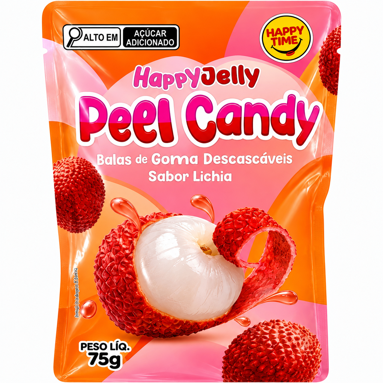 BALA DE GOMA DESCASCAVEL LICHIA 75g HAPPYJELLY PEEL CANDY