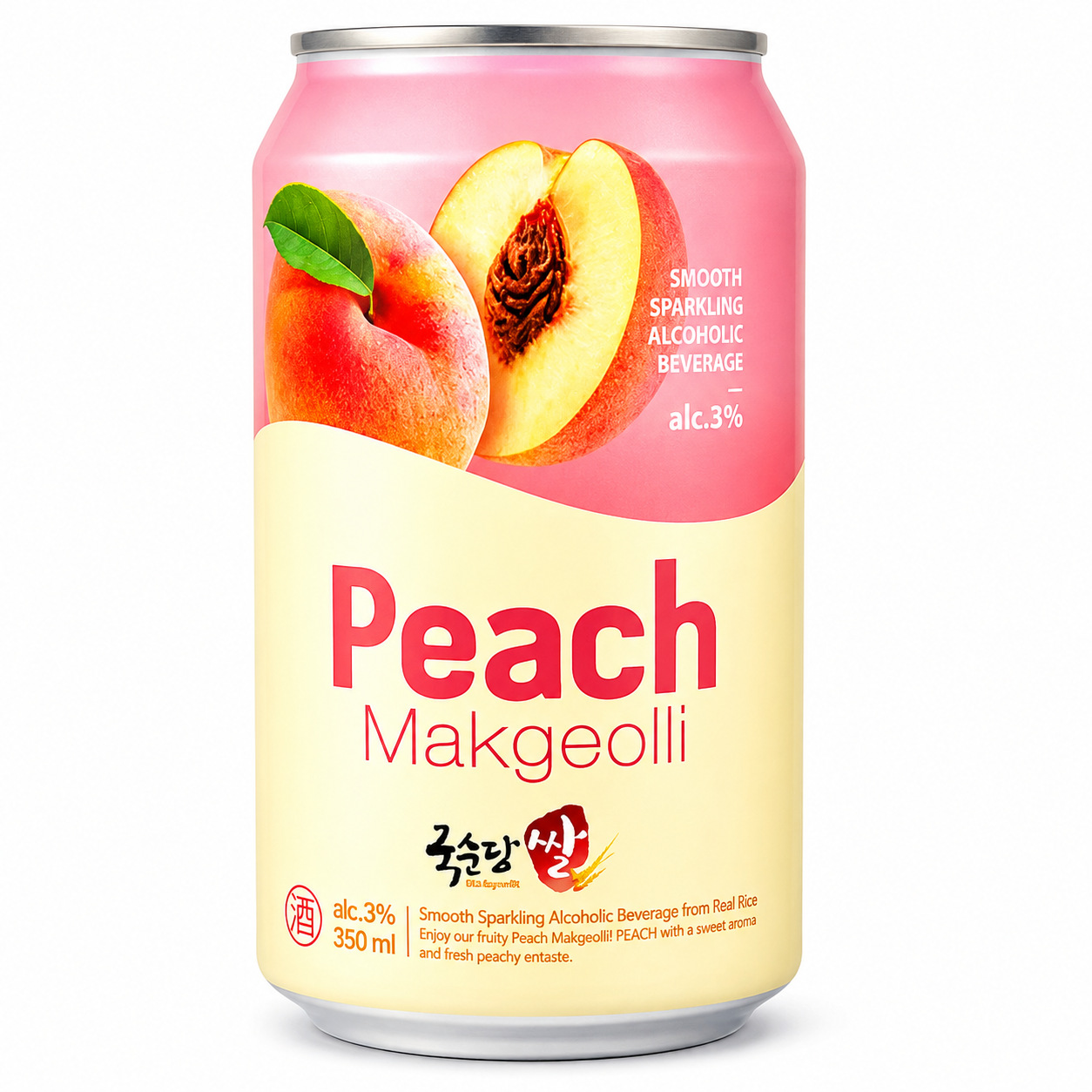 COQUETEL ALCOOLICO GASEFICADO SABOR PESSEGO PEACH MAKGEOLLI LATA 350ML KOOK SOON DANG