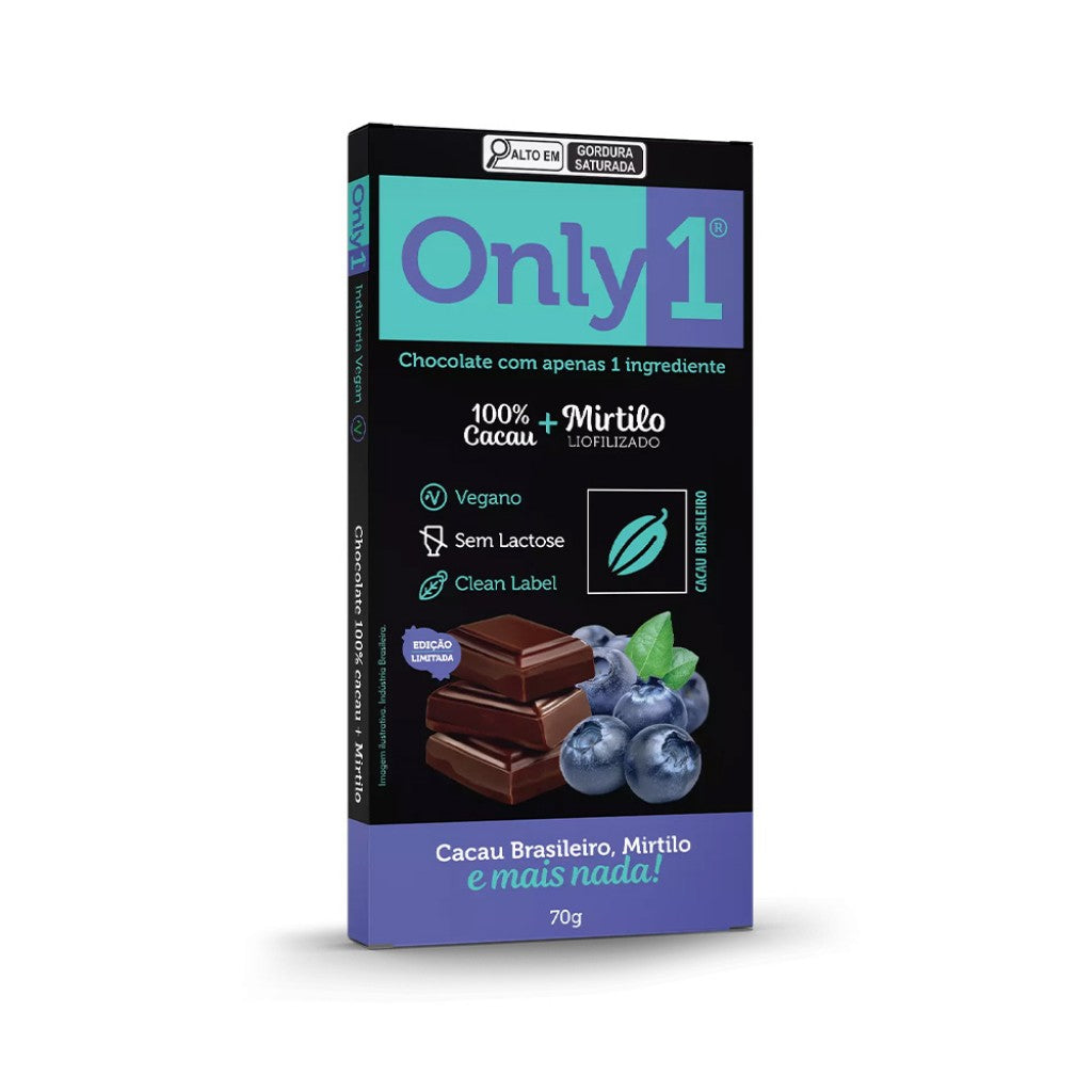 Chocolate 100% Cacau com Mirtilo 70g Only1
