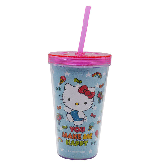 Copo Hello Kitty Happy Glitter com Canudo 470ml