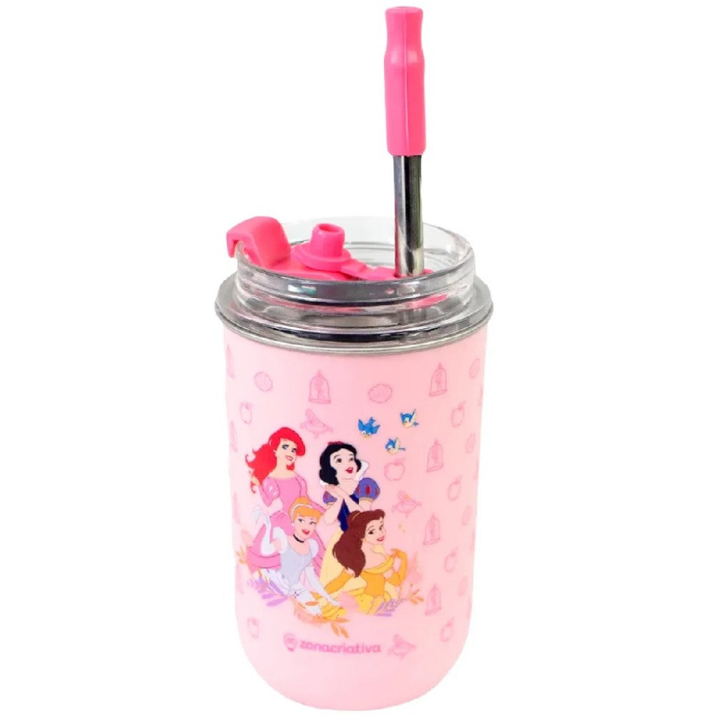 Copo Neo com Canudo Princesas 300ml Zona Criativa