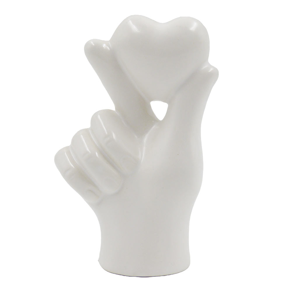 Enfeite de Coração nos Dedos de Cerâmica Branco 6x11cm