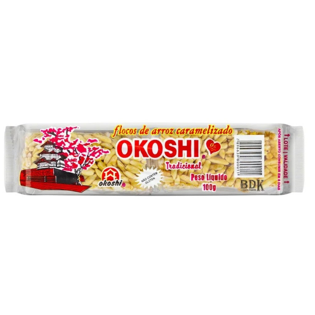 Flocos de Arroz Caramelizado Okoshi 100g Sem Glúten