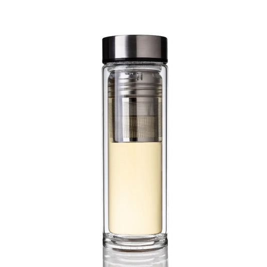 Garrafa Giro Vidro Duplo Com Infusor E Tampa De Aço Inox 300ml Talcha