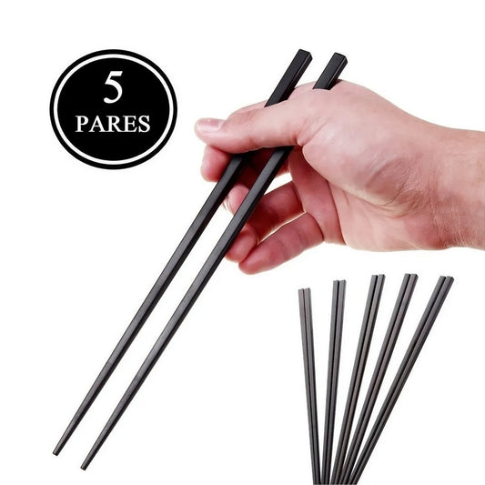 Hashi Melamina Preto com 5 pares 24cm
