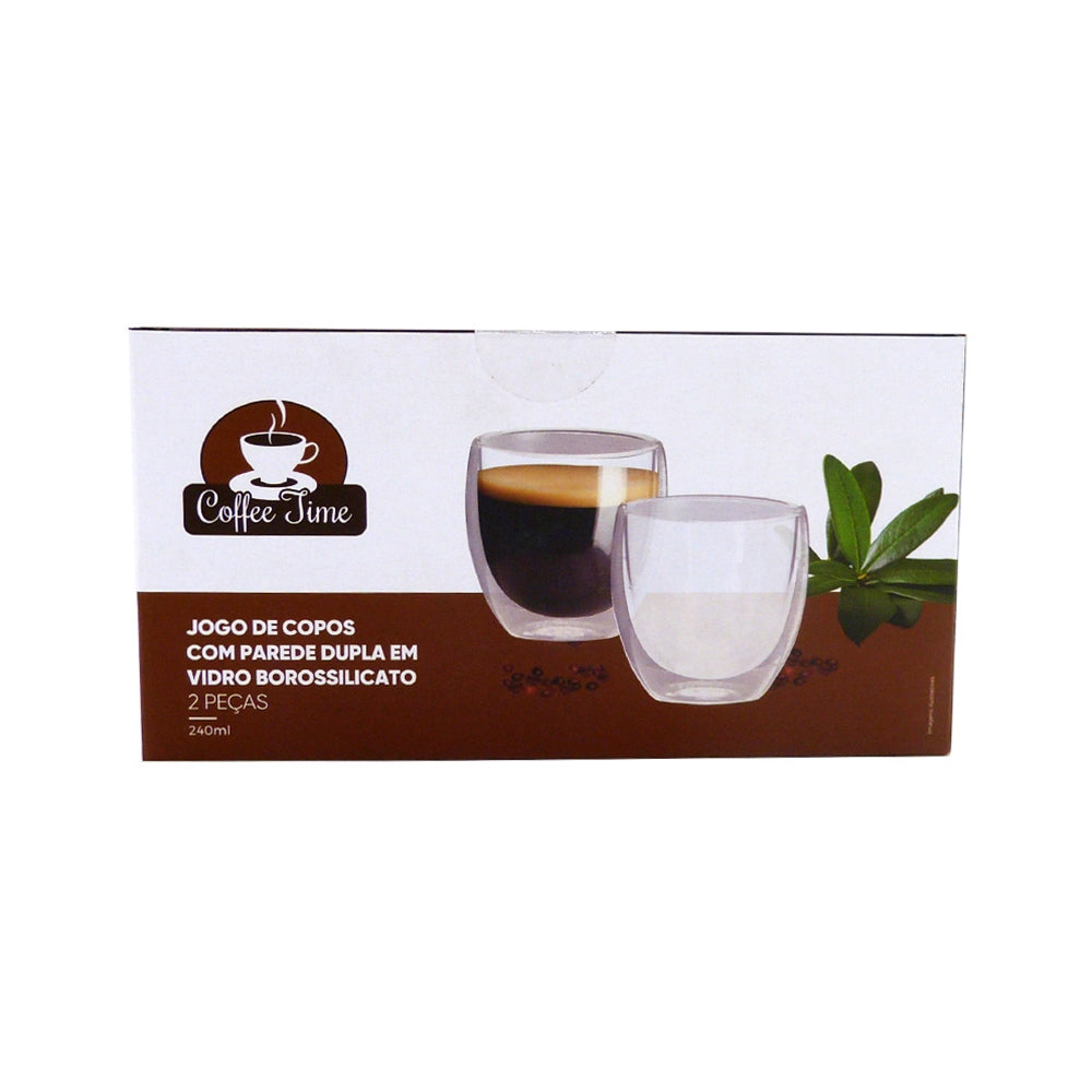 Jogo com 2 Copos de Parede Dupla em Vidro Borossilicato 240ml