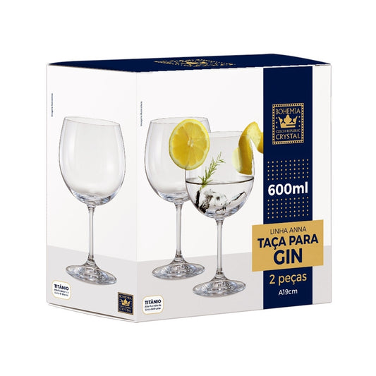 JOGO 2 TACAS ANNA PARA GIN 600ML CRYSTAL BOHEMIA