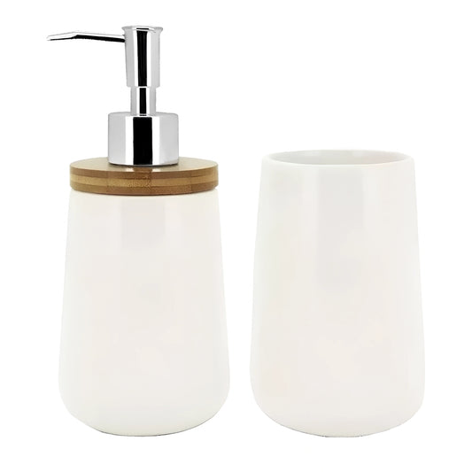 JOGO DE BANHEIRO BAMBU CERAMICA BRANCO 2PCS MIMO STYLE