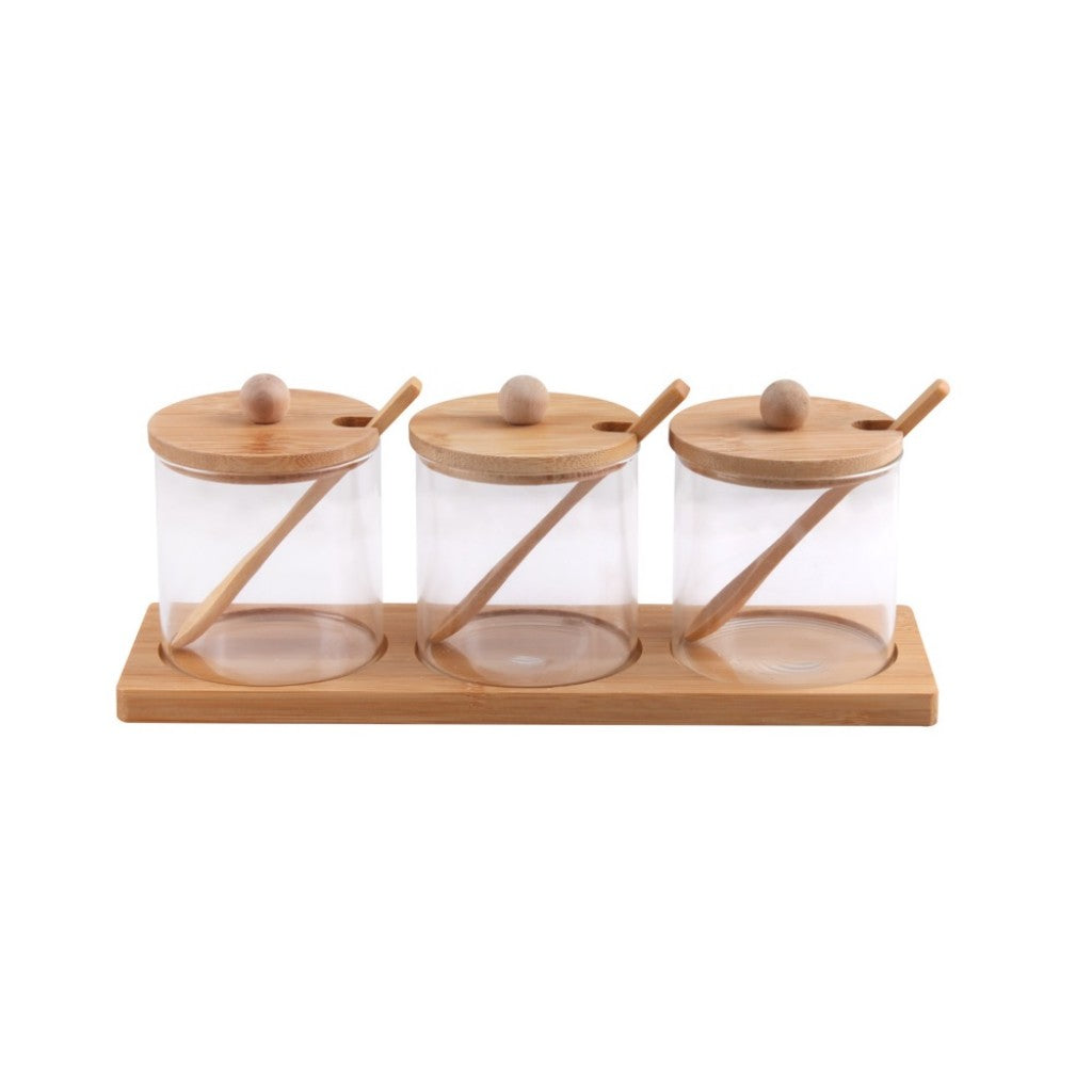 Jogo com 3 Porta Condimentos 350ml Com Base Liége 7pcs