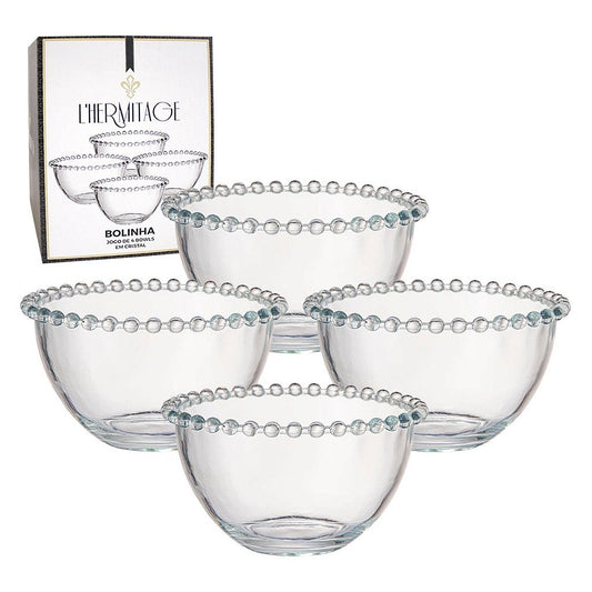Jogo com 4 Bowls Bolinha em Cristal 13,5x7,5cm
