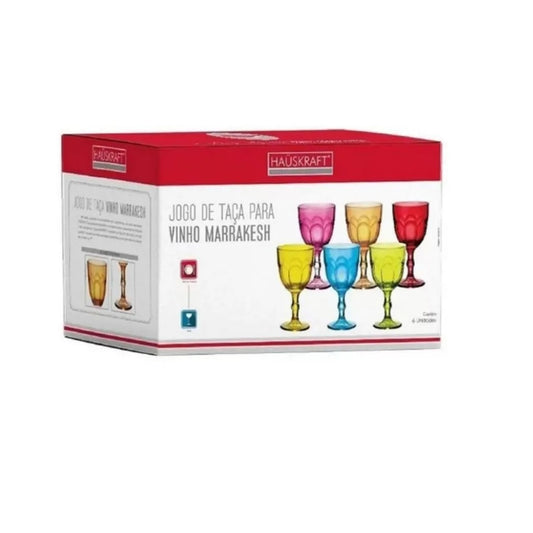 Jogo com Taça de Vidro Colorido para Vinho Marrakesh 270ml