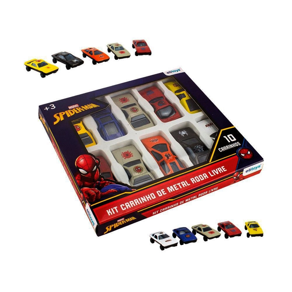 KIT 10 CARRINHOS DE METAL MARVEL SPIDER-MAN ETITOYS