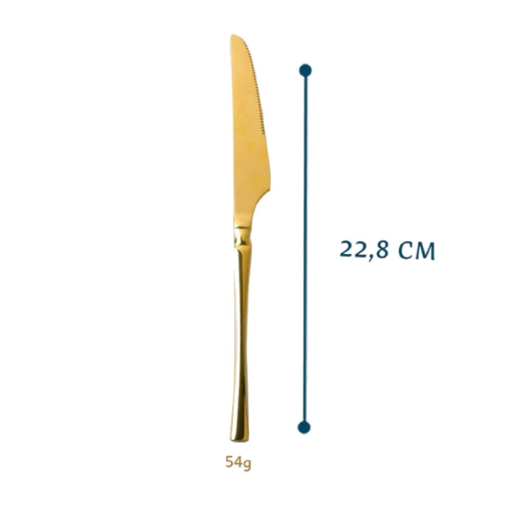 Kit 6 Facas Douradas Aço Inox Gold Classic Dolce Home