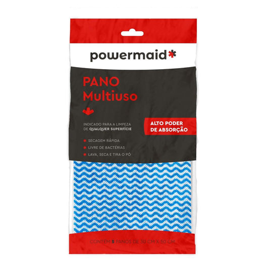 Kit com 5 Panos Multiuso Azul 30x50cm Powermaid