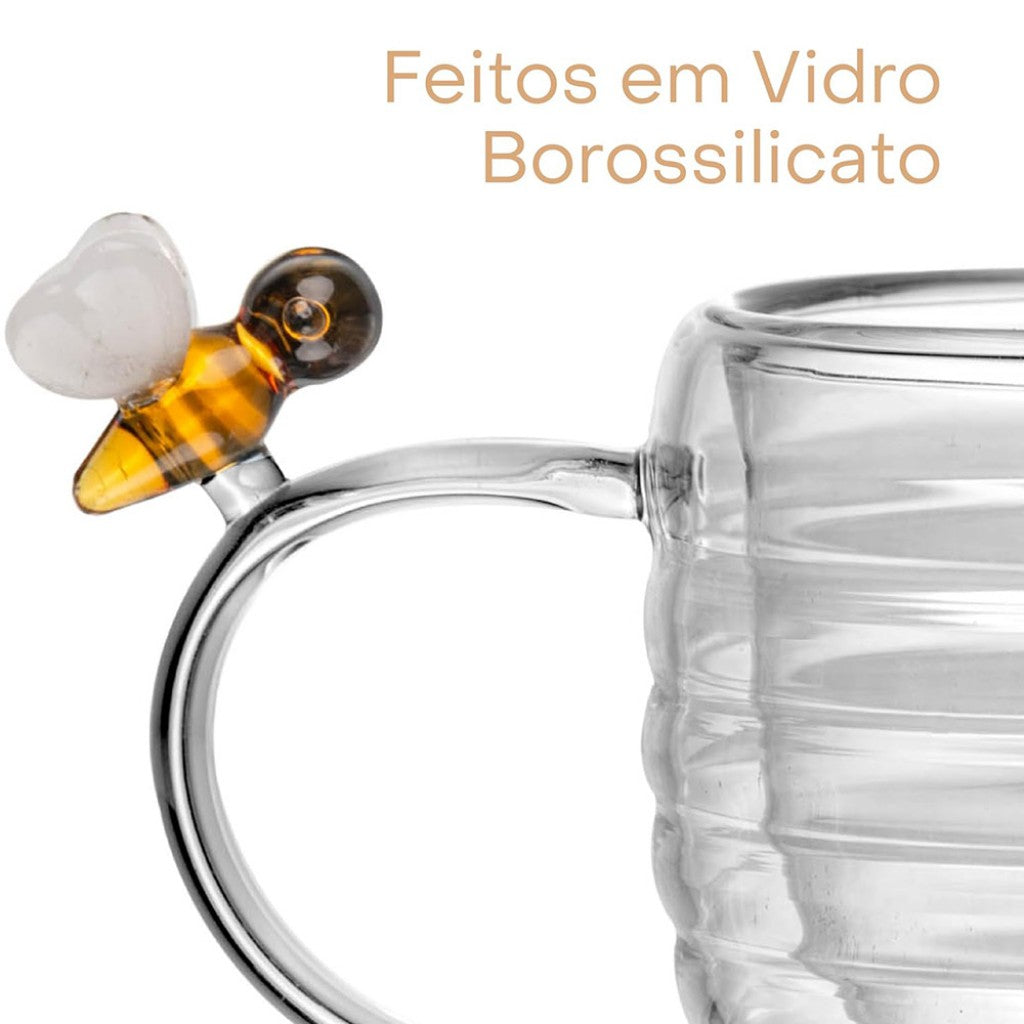 Conjunto de Xícaras de Chá de Vidro Lovely Bee 2 Unidades 180ml Lyor