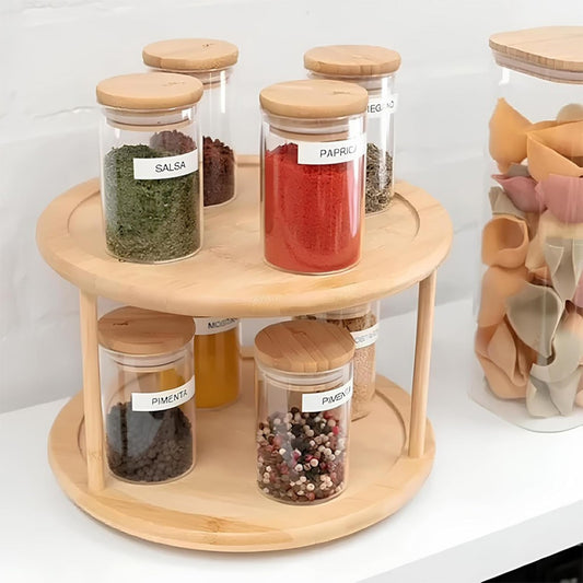 ORGANIZADOR GIRATORIO 2 ANDARES DE BAMBU 30CMX30CMX18,5CM LYOR