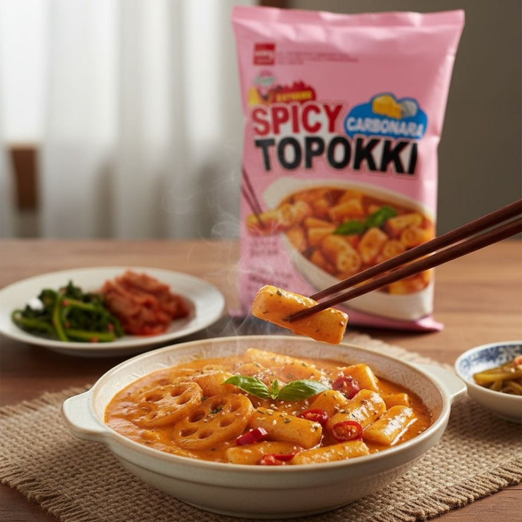 Massa de Arroz Picante Carbonara Topokki 376g Wang
