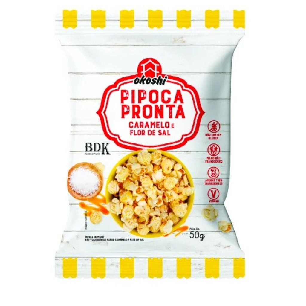 Pipoca Vegana Okoshi Caramelo e Flor de Sal 50g Sem Glúten