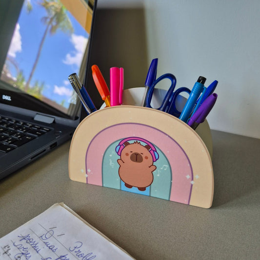 Porta Caneta Duplo Capivara Arco Iris Geguton
