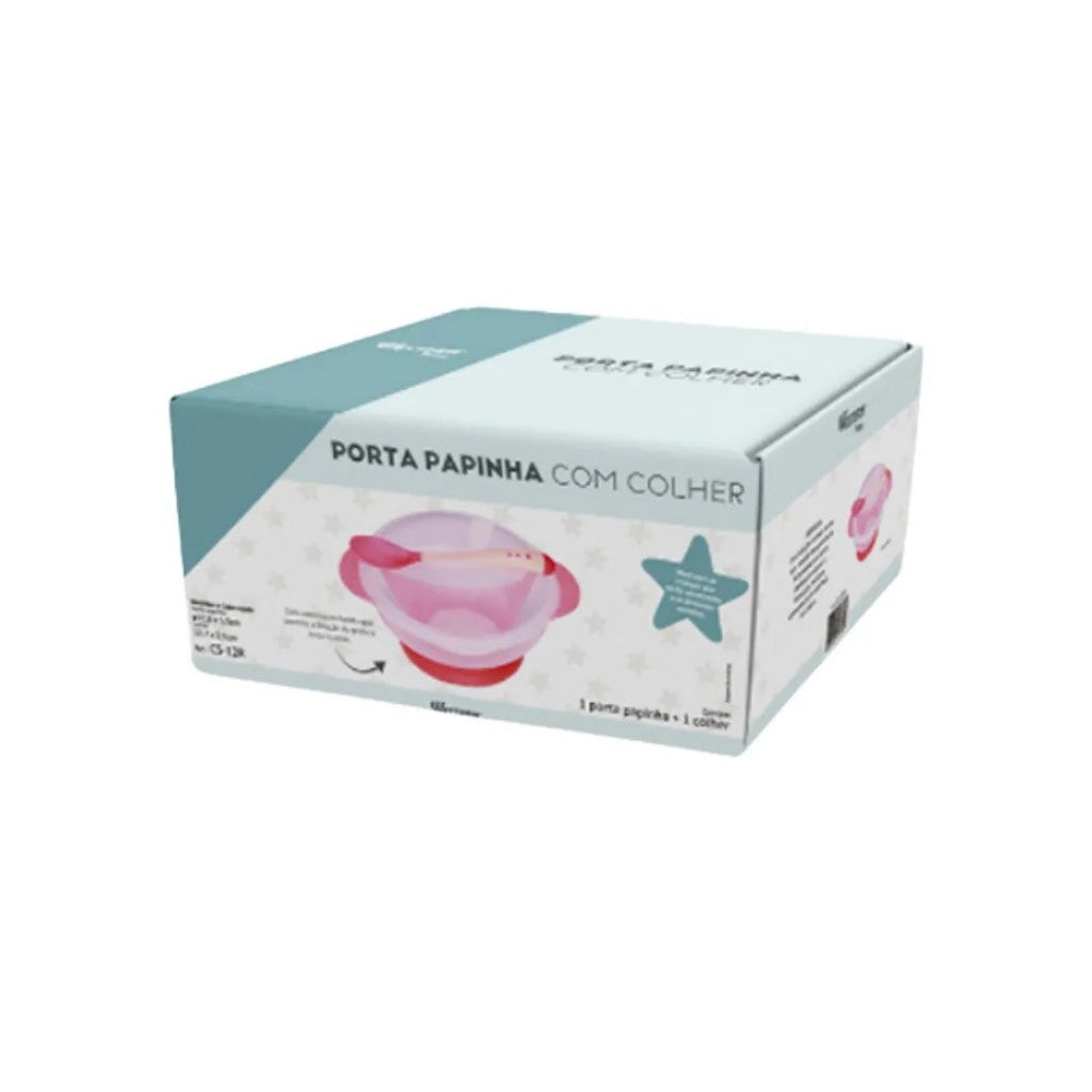 Porta-Papinha com Colher Rosa 350ml Western Baby