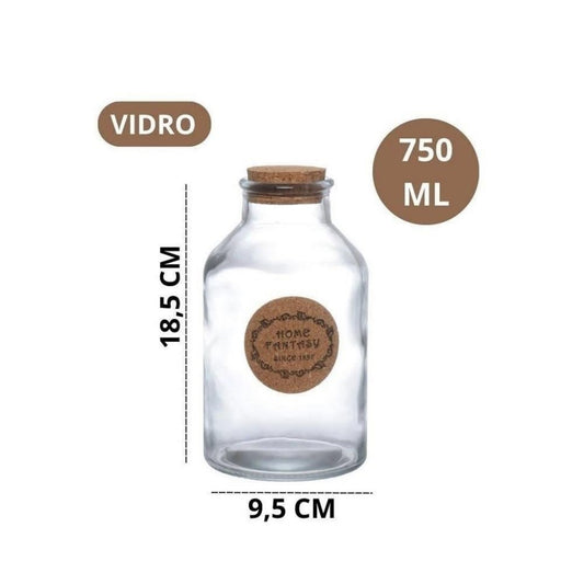 Pote Bergamo Vidro com Tampa em Cortiça 9,5x18,5cm Hauskraft