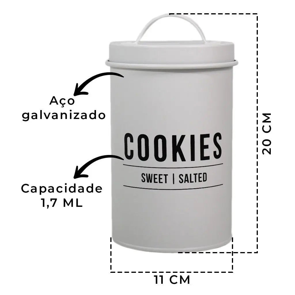 Pote Biscoito Manhattan em Aço Galvanizado Branco 1,7L Hauskraft