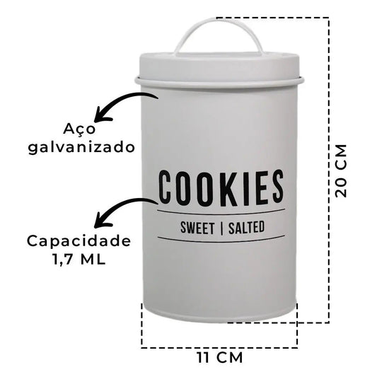 Pote Biscoito Manhattan em Aço Galvanizado Branco 1,7L Hauskraft