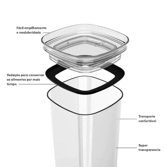 Pote Hermético Acrilico Quadrado Block 1L Ou