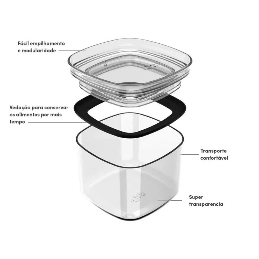 Pote Hermetico Acrilico Quadrado 450ml Ou